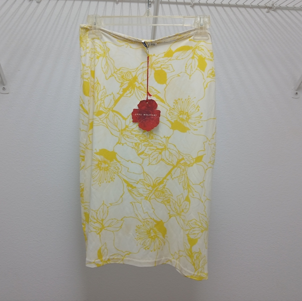 Anna Molinari Yellow White Slinky Knit Pull On Skirt NEW